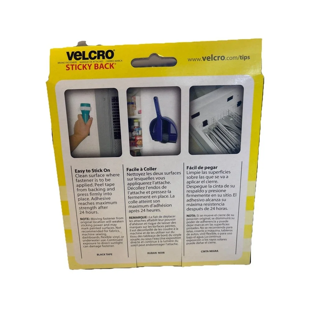NEW VELCRO Sticky‎ Back Tape -Organization Brand Fasteners Black 15ft x 3/4 Roll